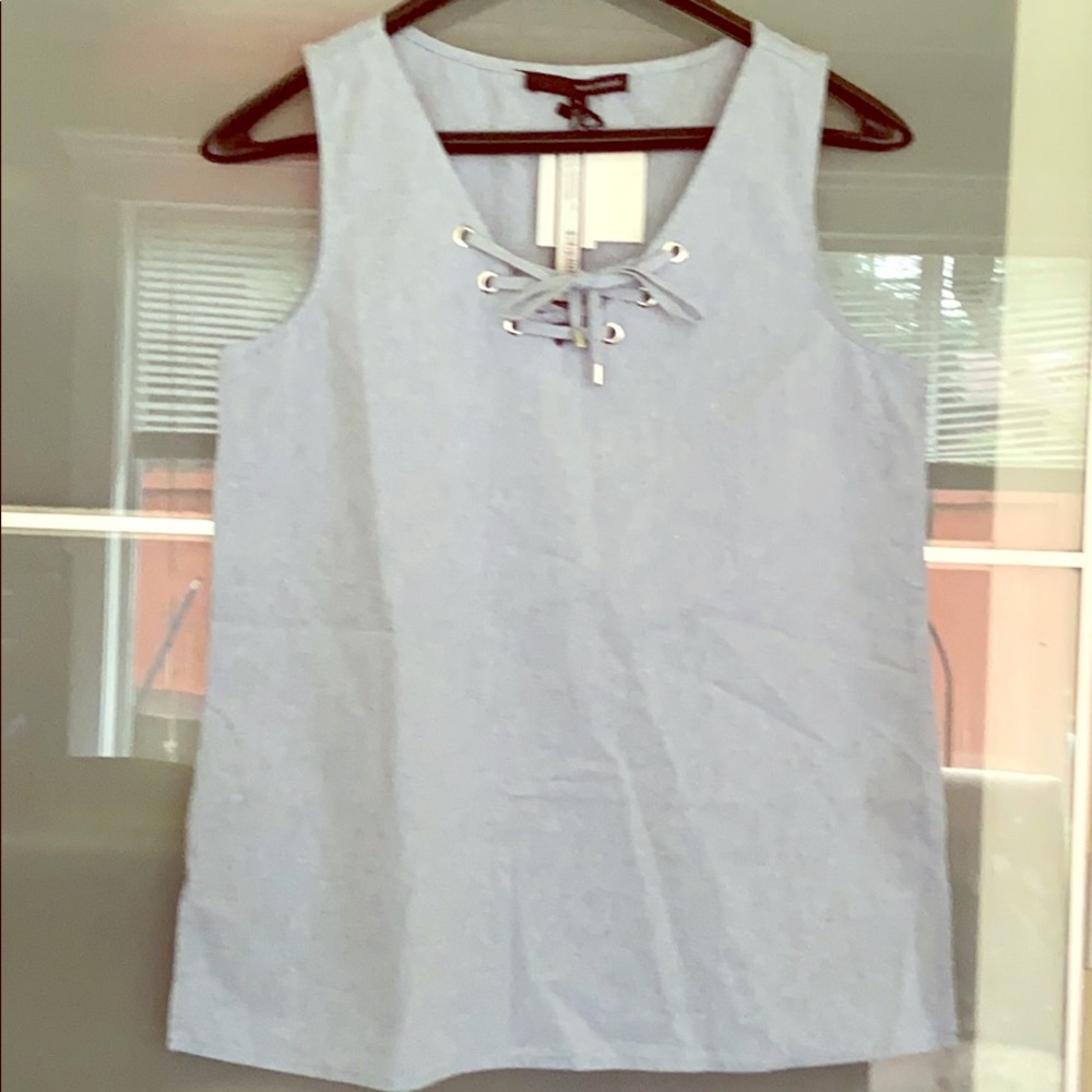 LIGHT BLUE SLEEVELESS COTTON TOP FRONT CRISSCROSS TIE